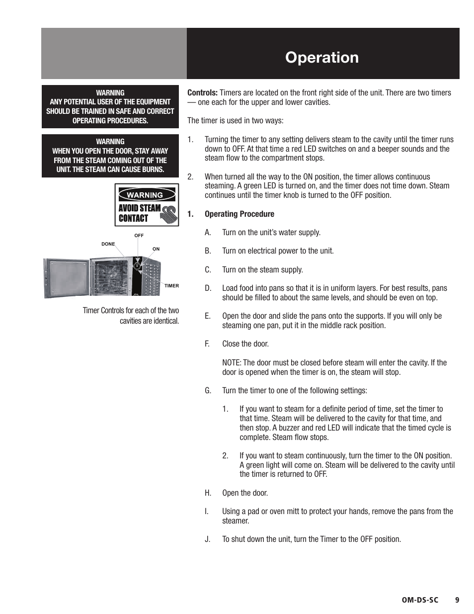 Operation | Blodgett DS-SC Series User Manual | Page 9 / 24