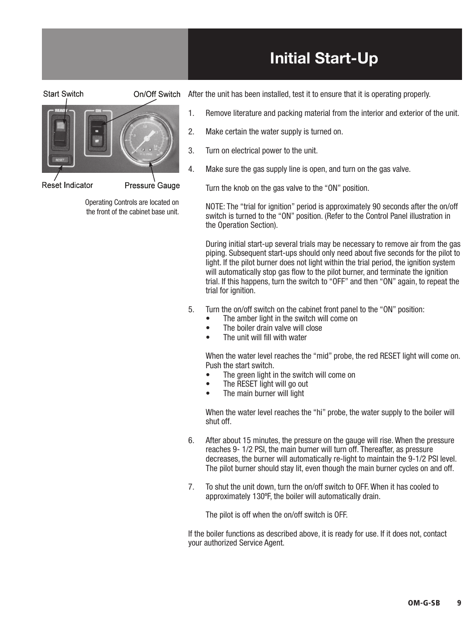 Initial start-up | Blodgett SB-G Series User Manual | Page 11 / 36