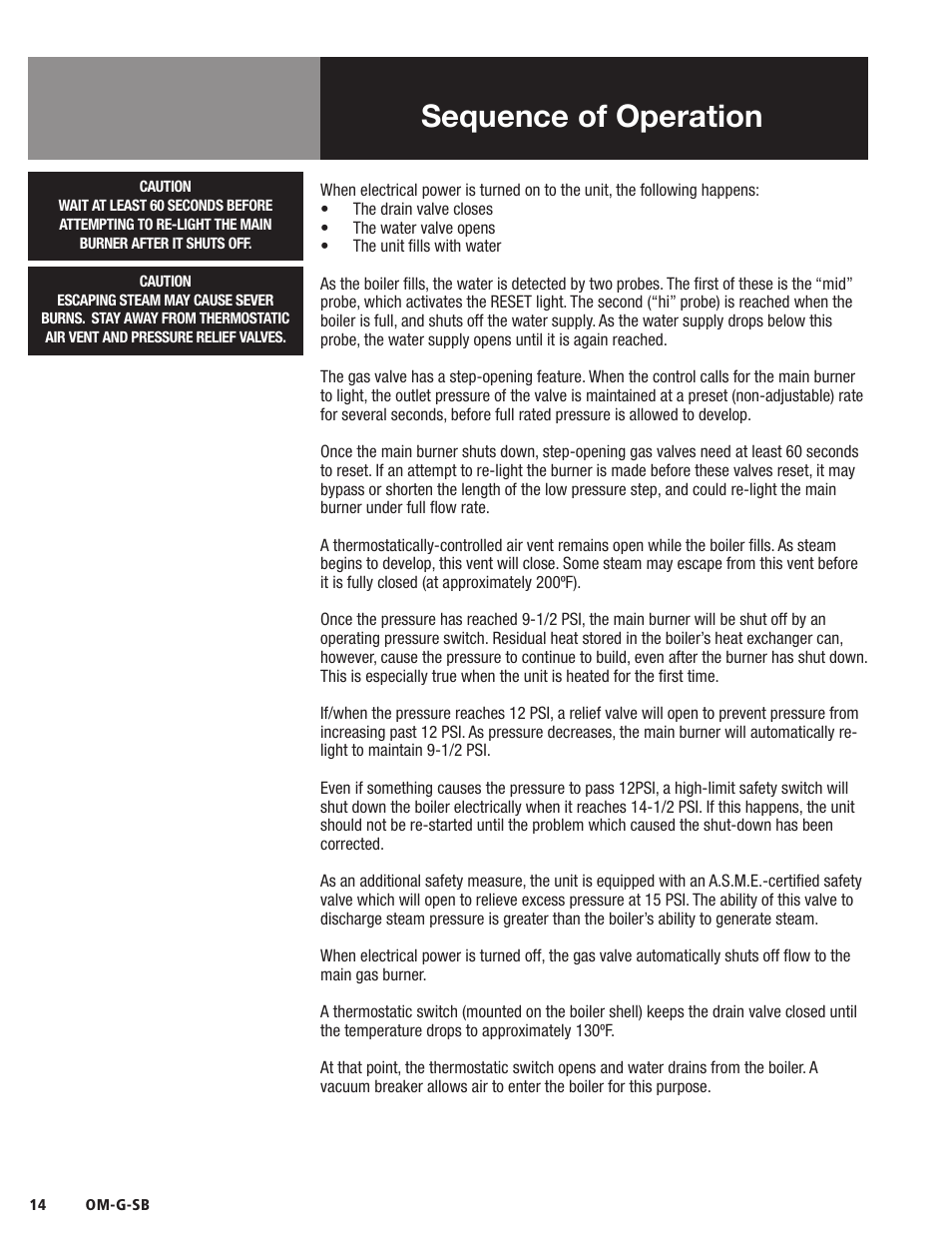 Sequence of operation | Blodgett SB-G Series User Manual | Page 16 / 36