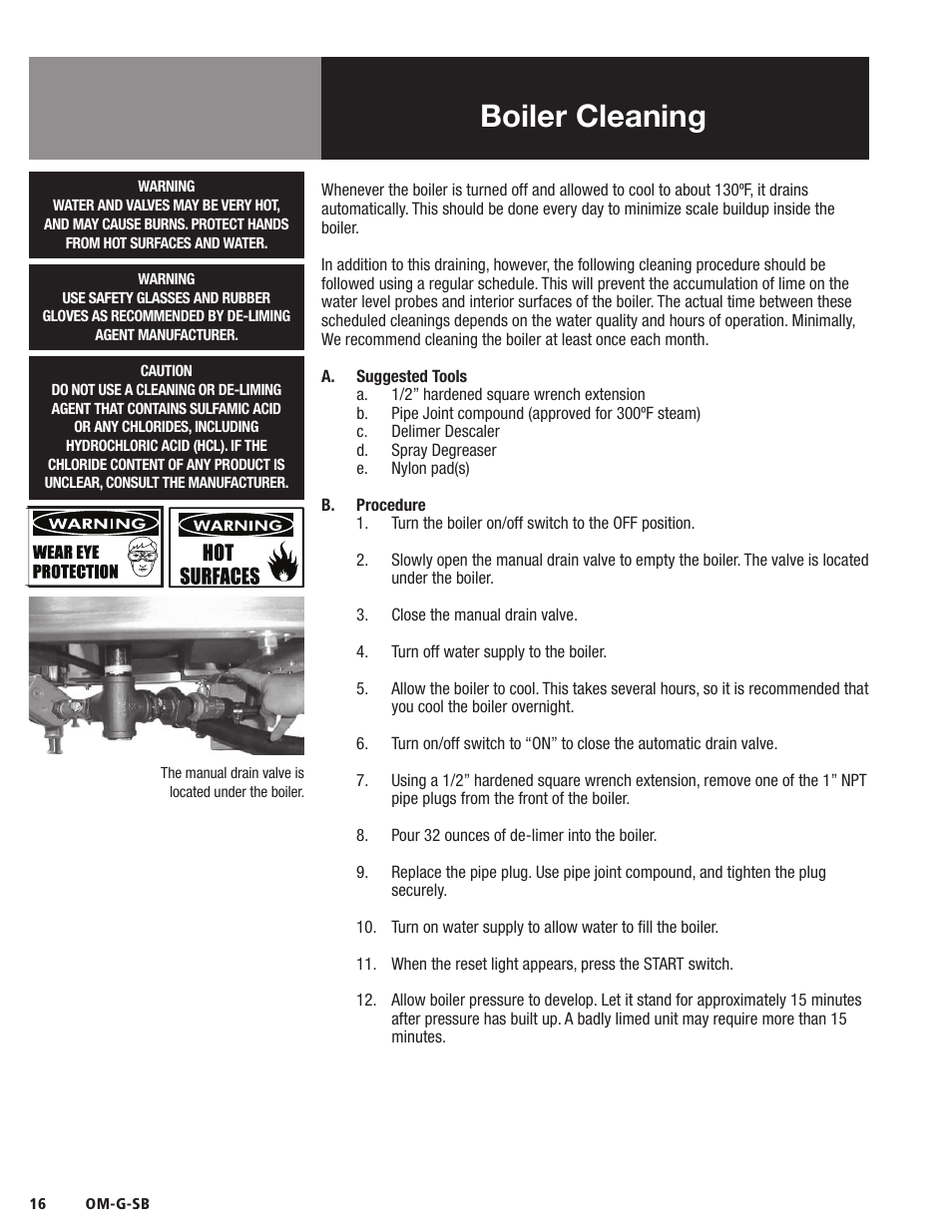 Boiler cleaning | Blodgett SB-G Series User Manual | Page 18 / 36