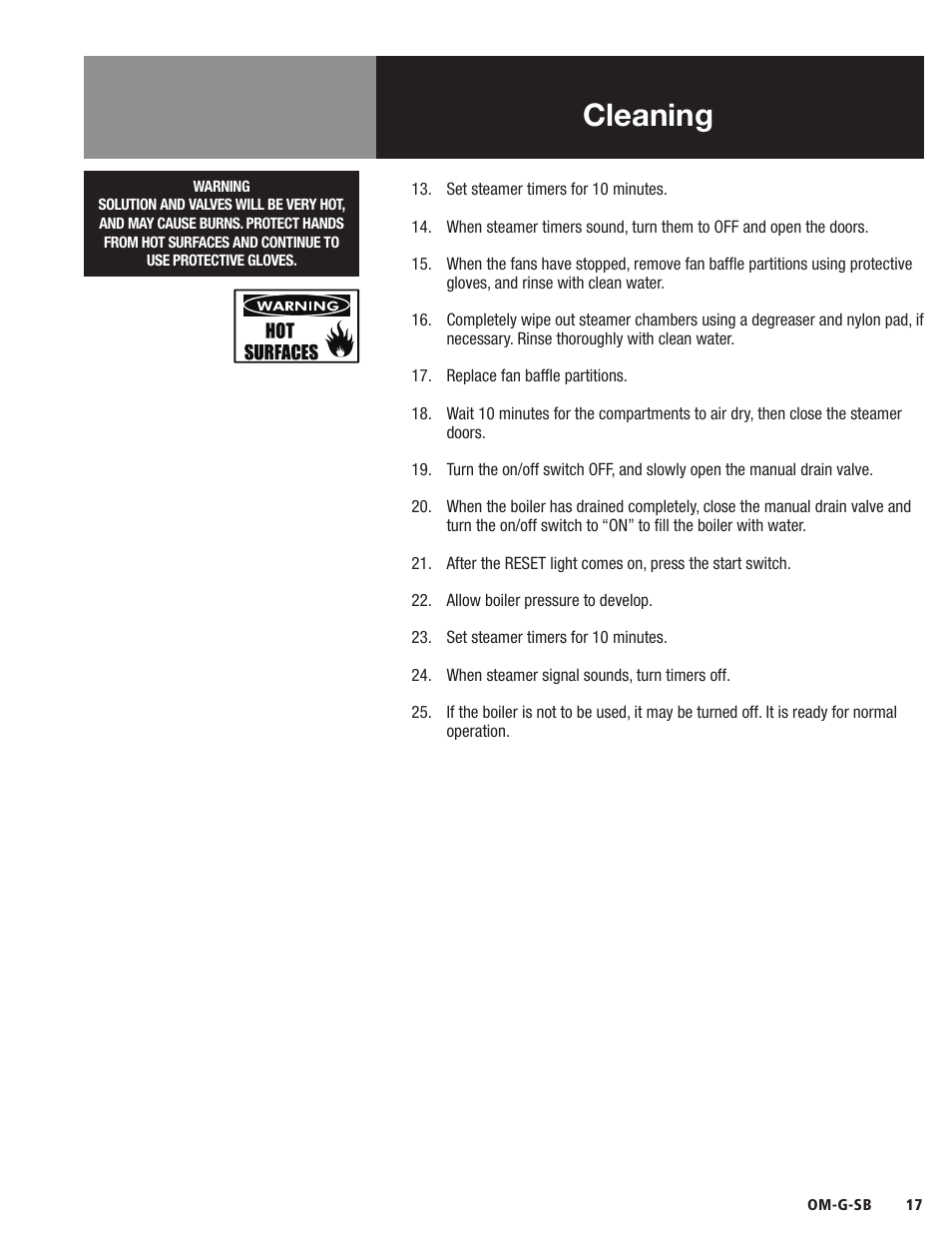 Cleaning | Blodgett SB-G Series User Manual | Page 19 / 36