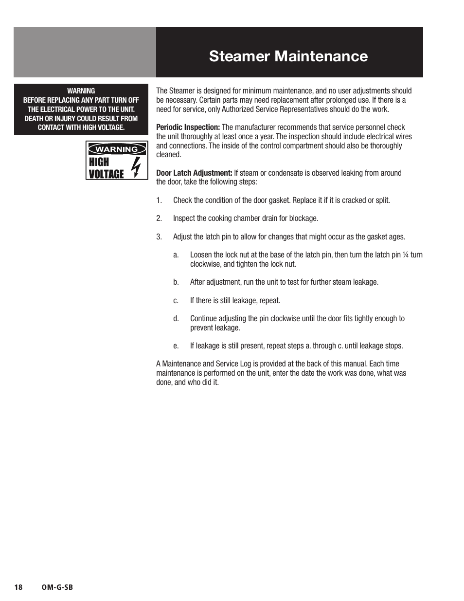 Steamer maintenance | Blodgett SB-G Series User Manual | Page 20 / 36