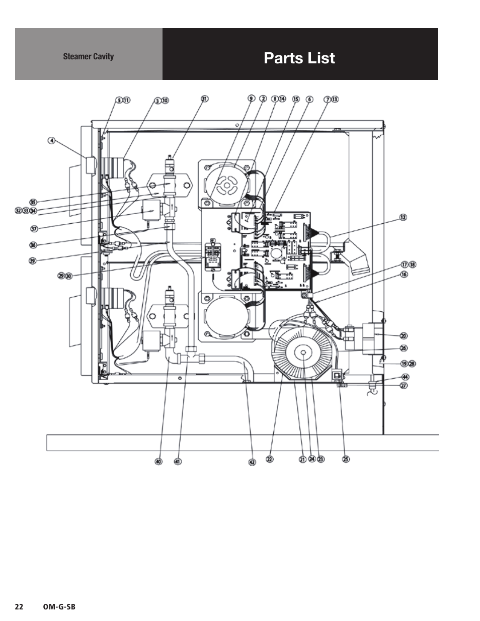 Parts list | Blodgett SB-G Series User Manual | Page 24 / 36