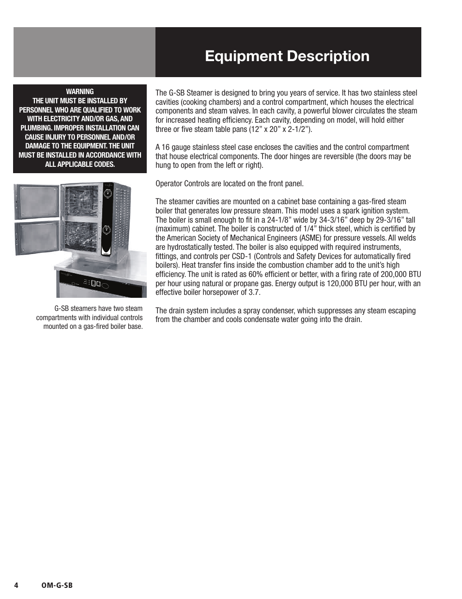 Equipment description | Blodgett SB-G Series User Manual | Page 6 / 36