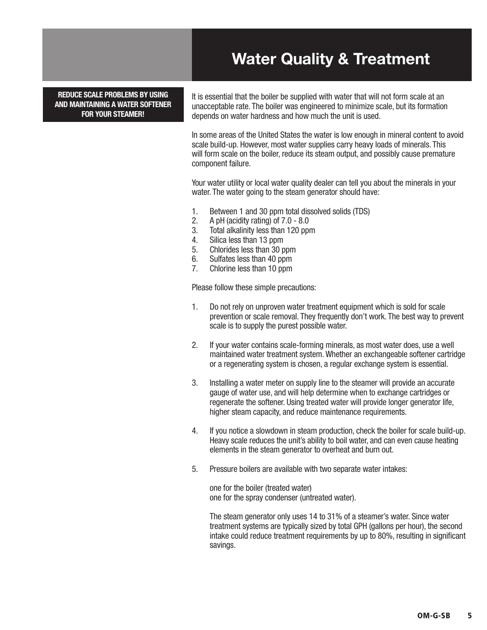 Water quality & treatment | Blodgett SB-G Series User Manual | Page 7 / 36