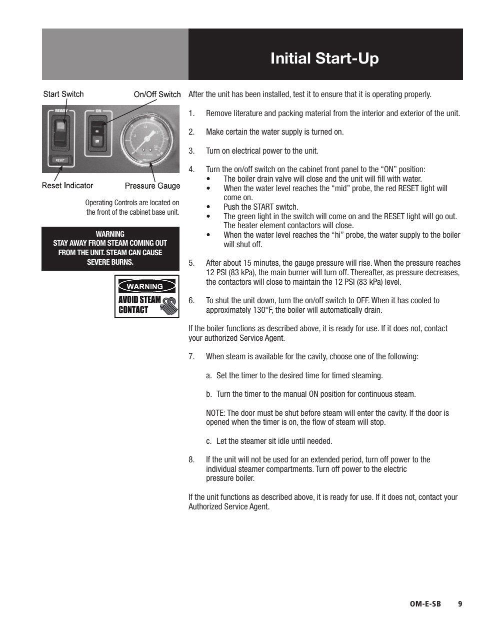 Initial start-up | Blodgett SB-E Series User Manual | Page 11 / 34