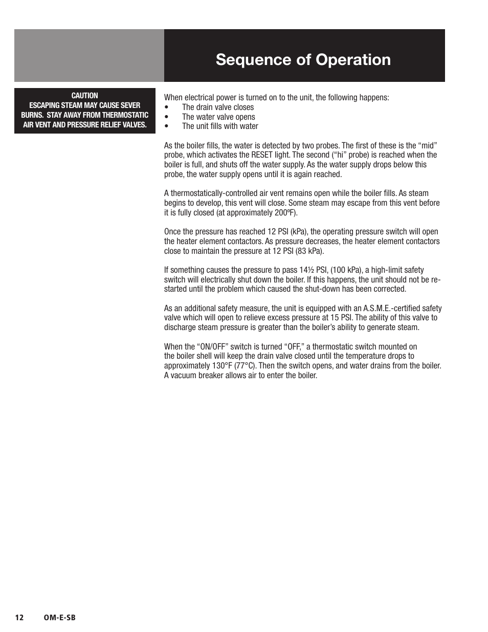 Sequence of operation | Blodgett SB-E Series User Manual | Page 14 / 34