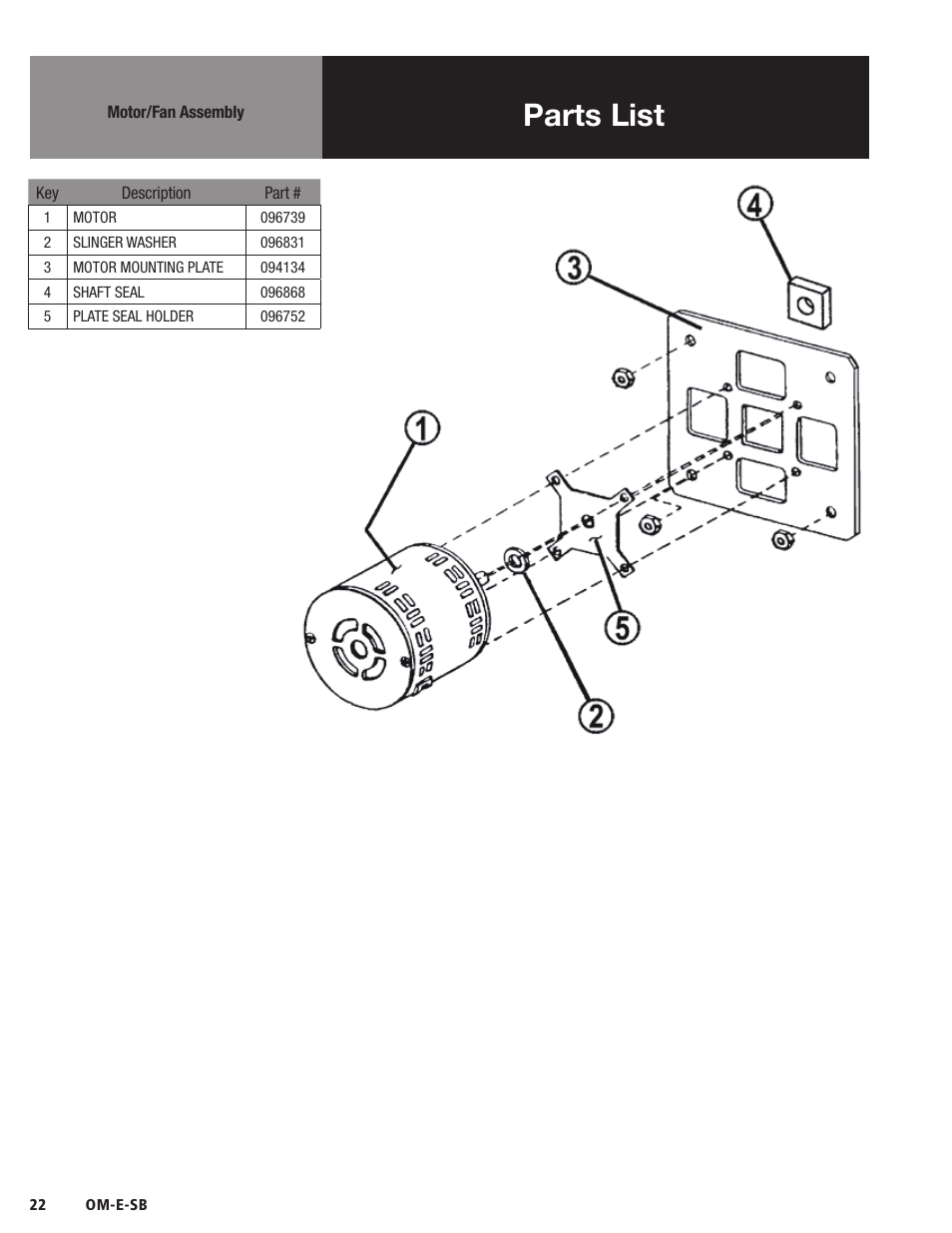 Parts list | Blodgett SB-E Series User Manual | Page 24 / 34