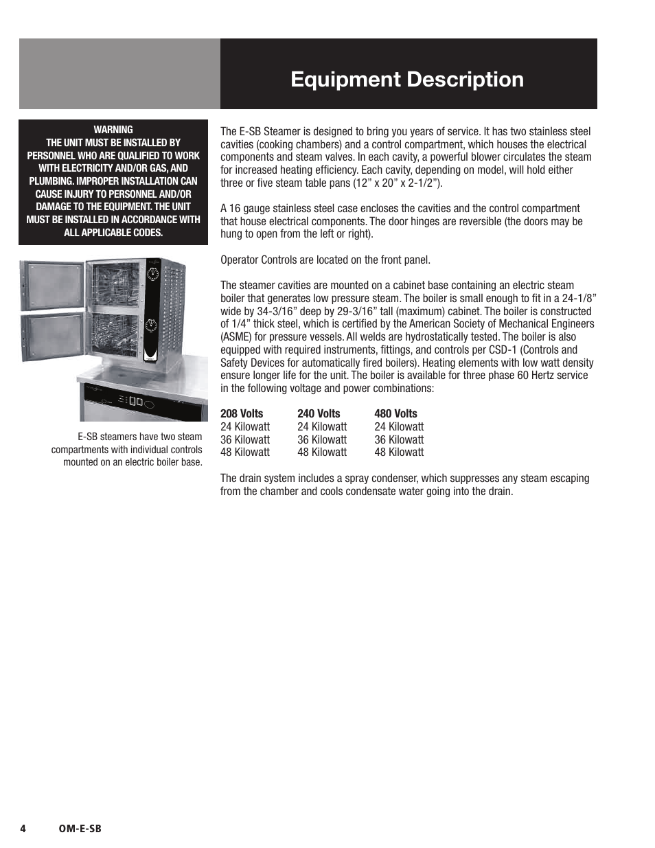 Equipment description | Blodgett SB-E Series User Manual | Page 6 / 34