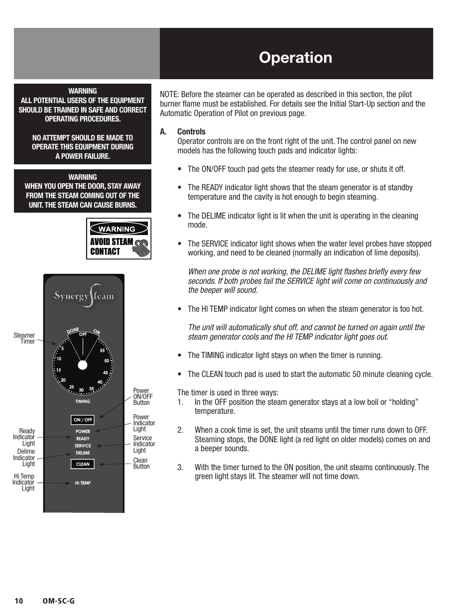 Operation | Blodgett SC-G Series User Manual | Page 12 / 28
