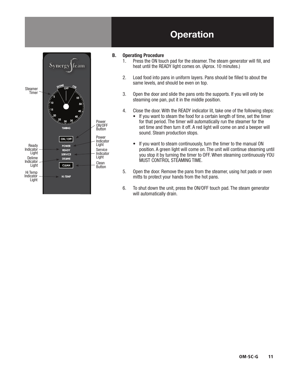 Operation | Blodgett SC-G Series User Manual | Page 13 / 28