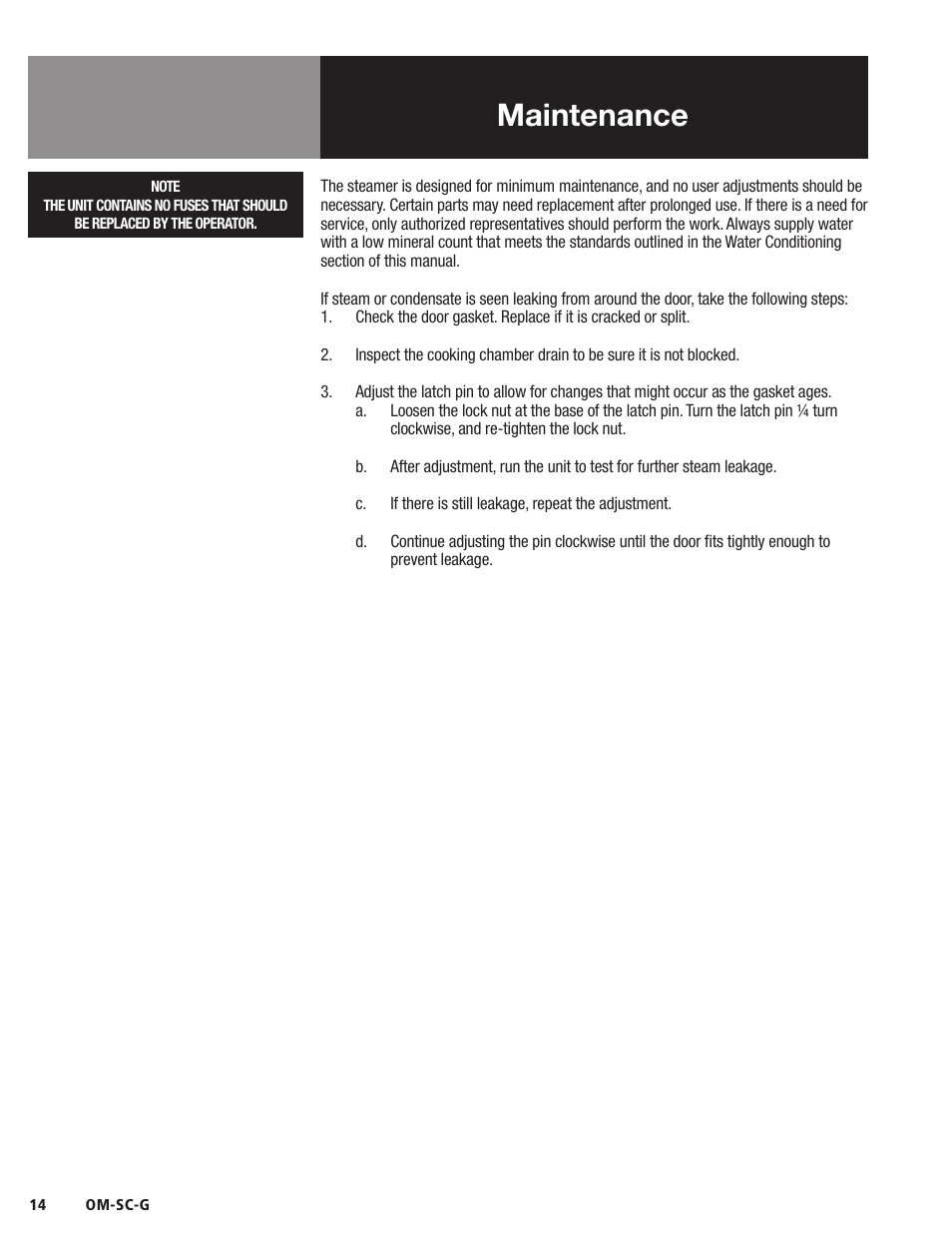 Maintenance | Blodgett SC-G Series User Manual | Page 16 / 28