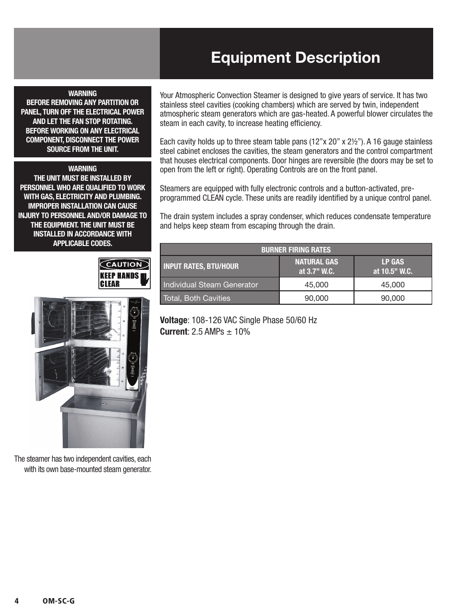 Equipment description | Blodgett SC-G Series User Manual | Page 6 / 28