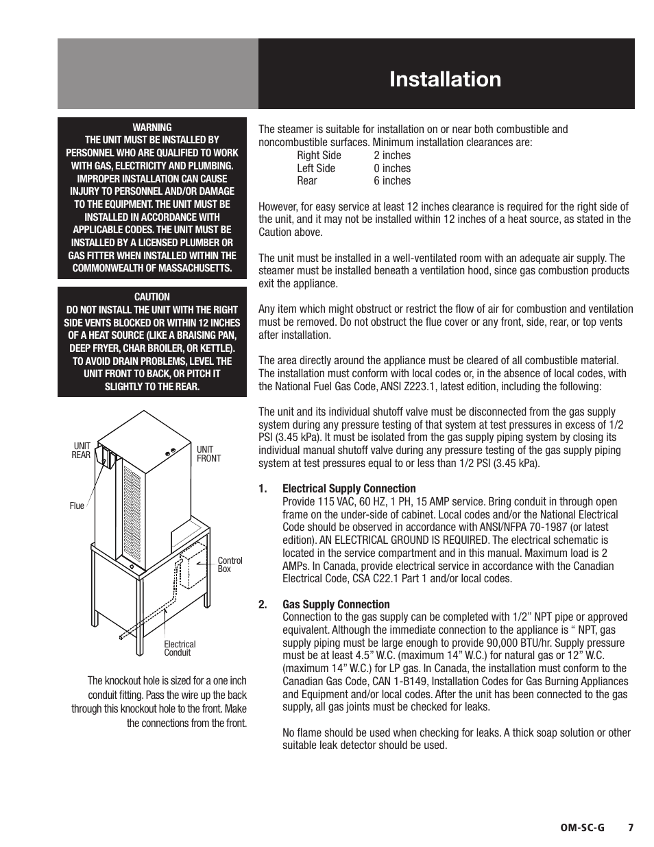 Installation | Blodgett SC-G Series User Manual | Page 9 / 28