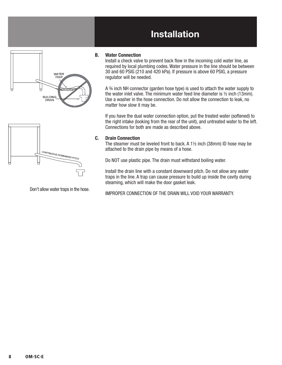 Installation | Blodgett SC-E Series User Manual | Page 10 / 24