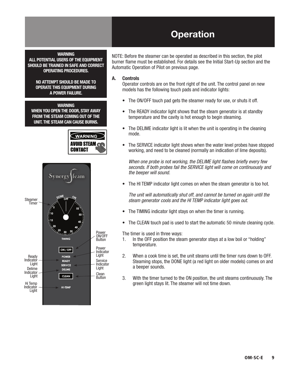 Operation | Blodgett SC-E Series User Manual | Page 11 / 24