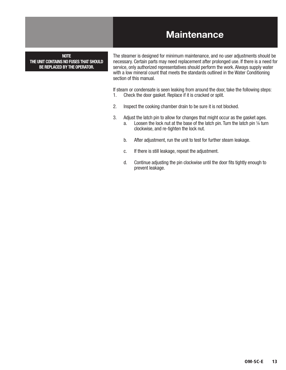 Maintenance | Blodgett SC-E Series User Manual | Page 15 / 24