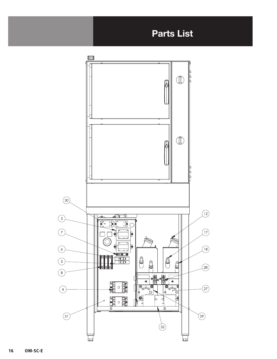 Parts list | Blodgett SC-E Series User Manual | Page 18 / 24