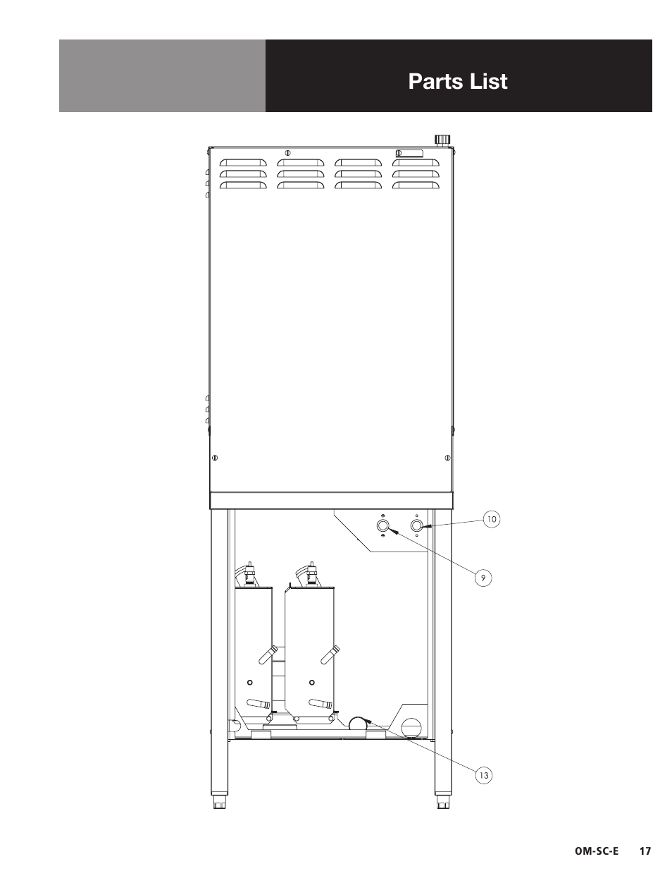 Parts list | Blodgett SC-E Series User Manual | Page 19 / 24