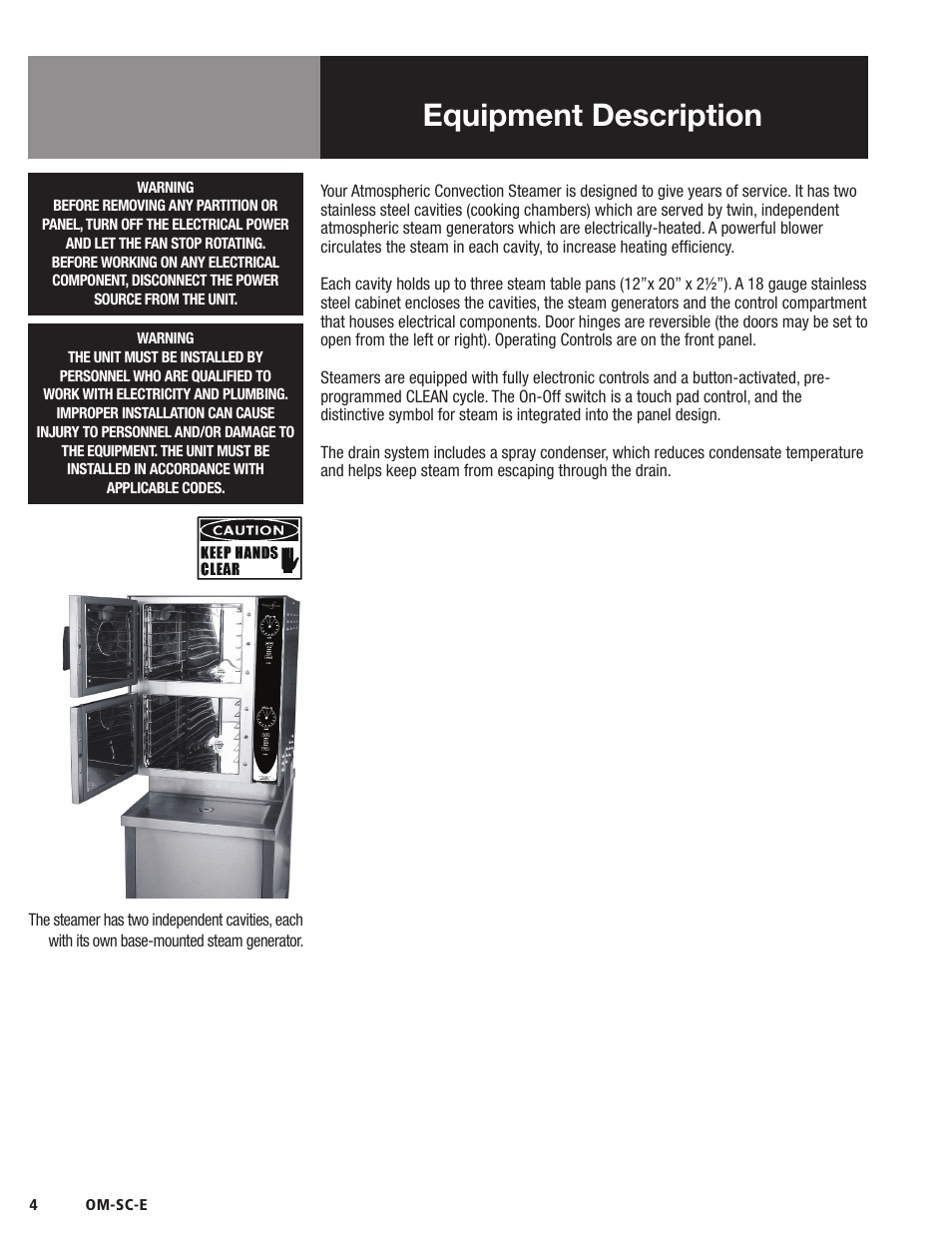 Equipment description | Blodgett SC-E Series User Manual | Page 6 / 24