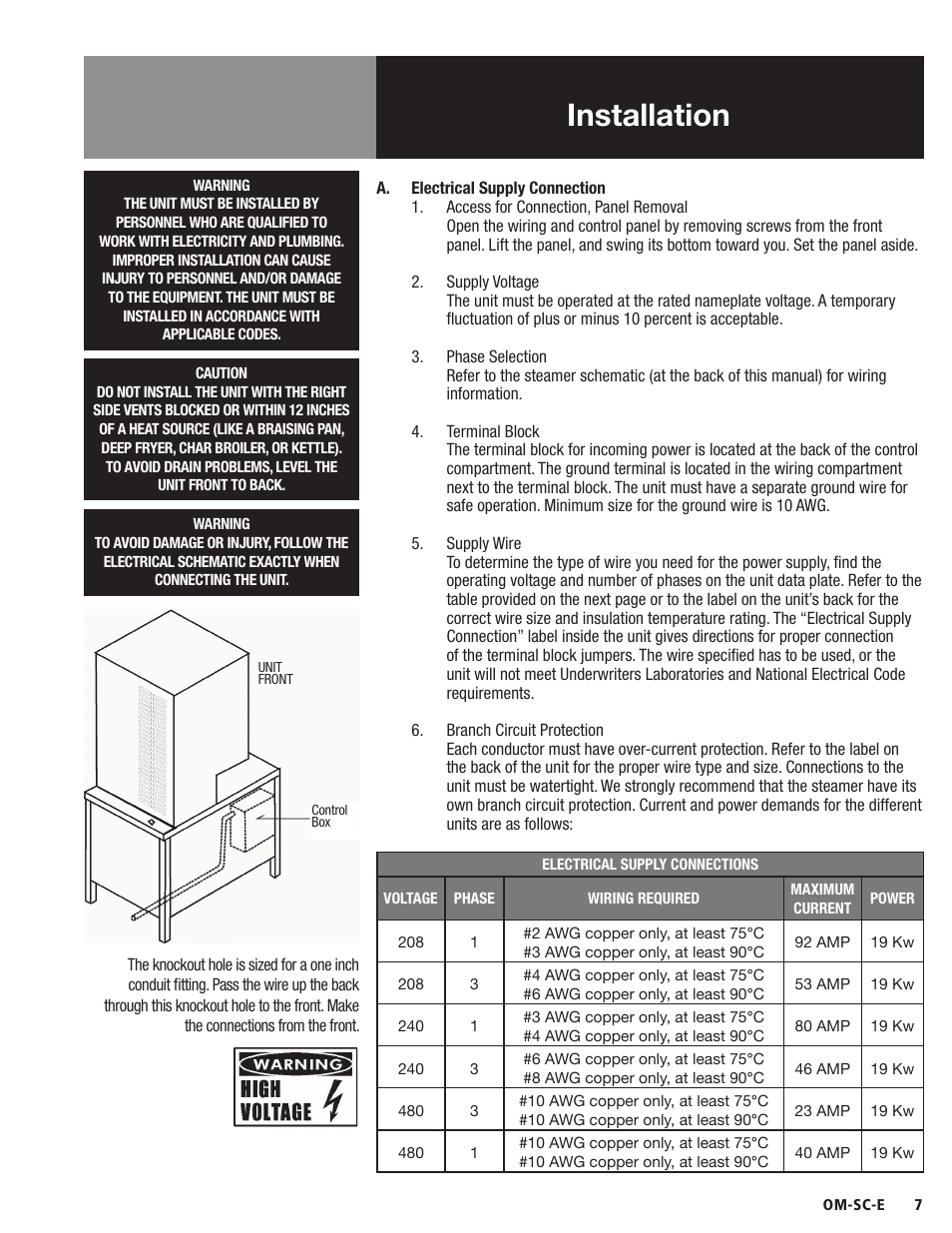 Installation | Blodgett SC-E Series User Manual | Page 9 / 24