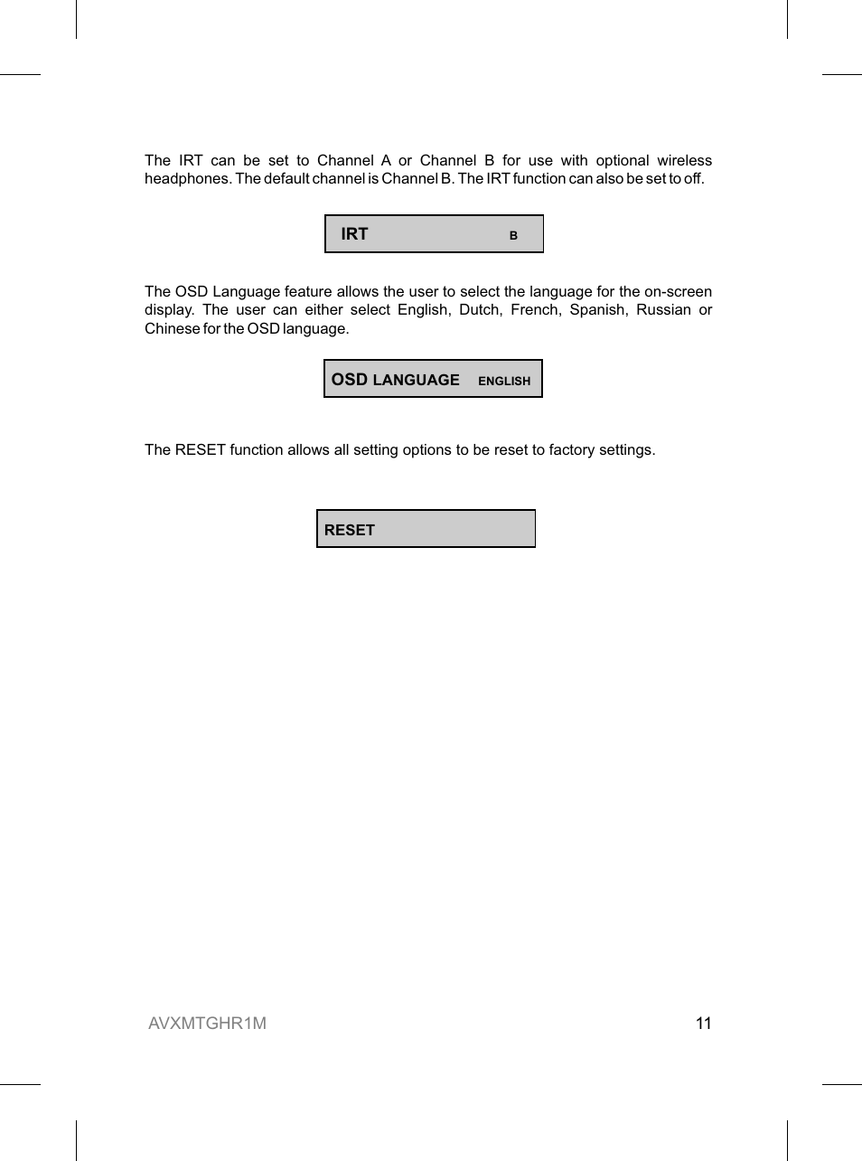 Audiovox AVXMTGHR1M User Manual | Page 11 / 16