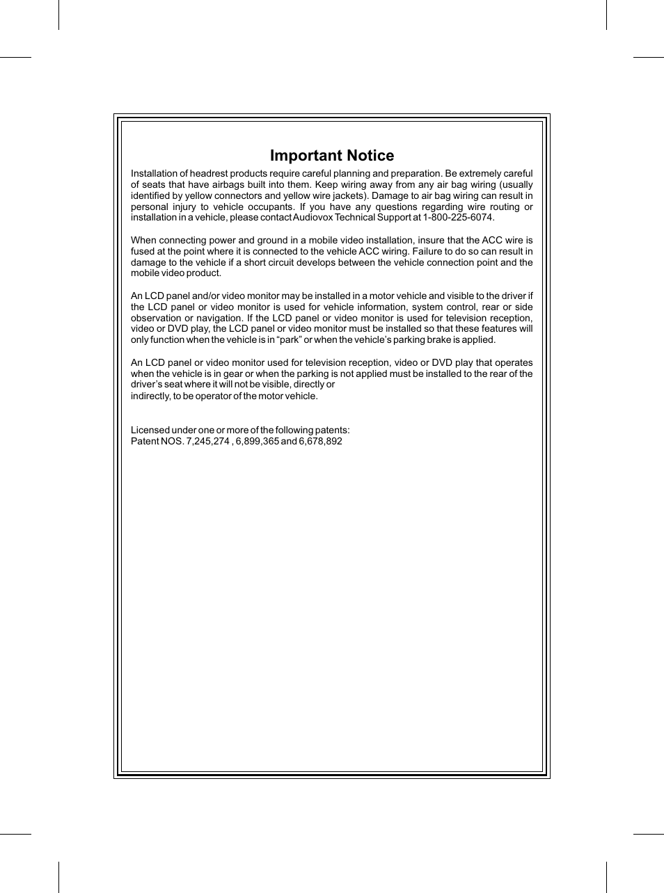 Important notice | Audiovox AVXMTGHR1M User Manual | Page 2 / 16