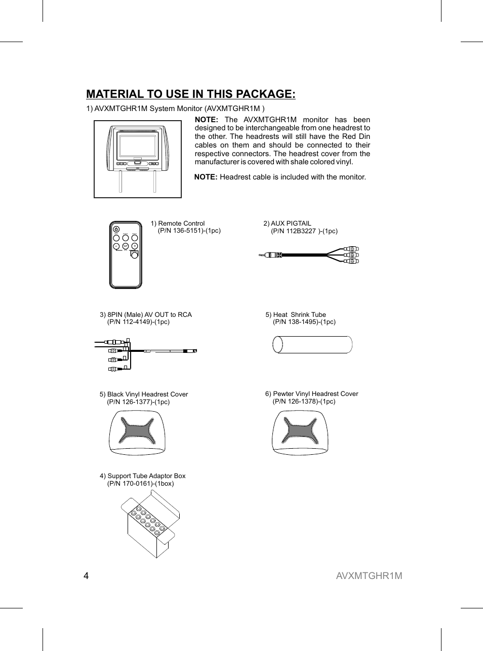 Material to use in this package, Avxmtghr1m 4 | Audiovox AVXMTGHR1M User Manual | Page 4 / 16