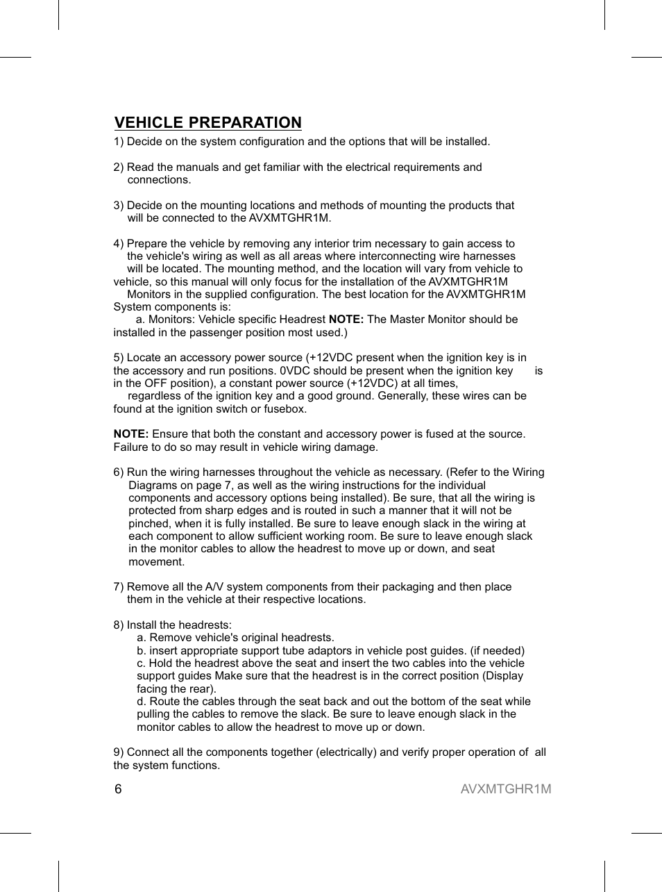 Vehicle preparation | Audiovox AVXMTGHR1M User Manual | Page 6 / 16