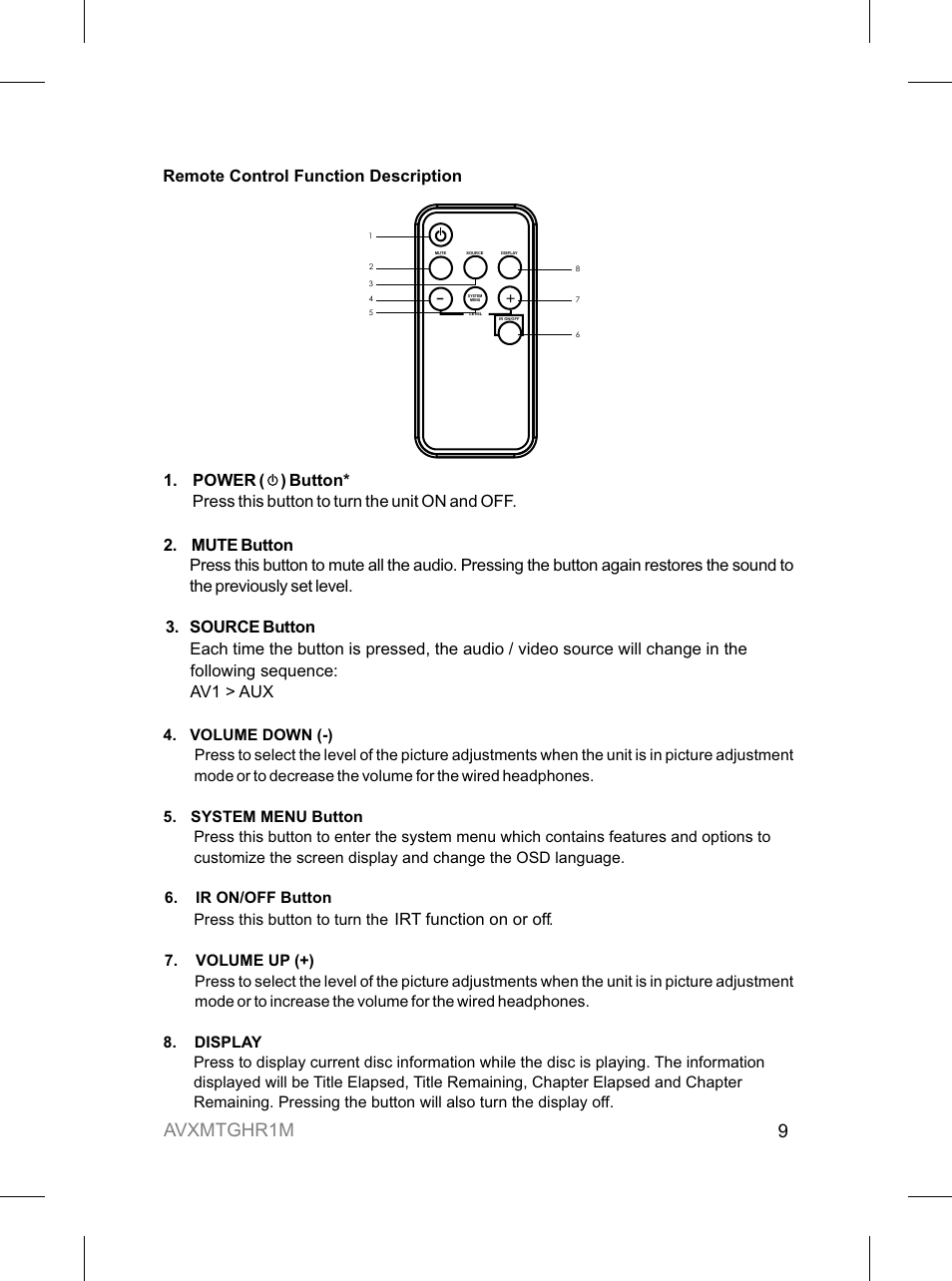 9avxmtghr1m | Audiovox AVXMTGHR1M User Manual | Page 9 / 16