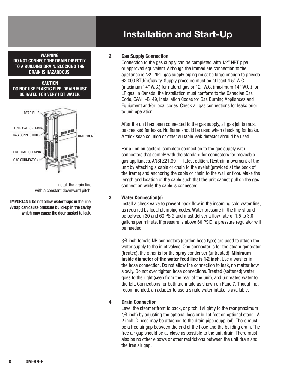 Installation and start-up | Blodgett SN-G Series User Manual | Page 10 / 28