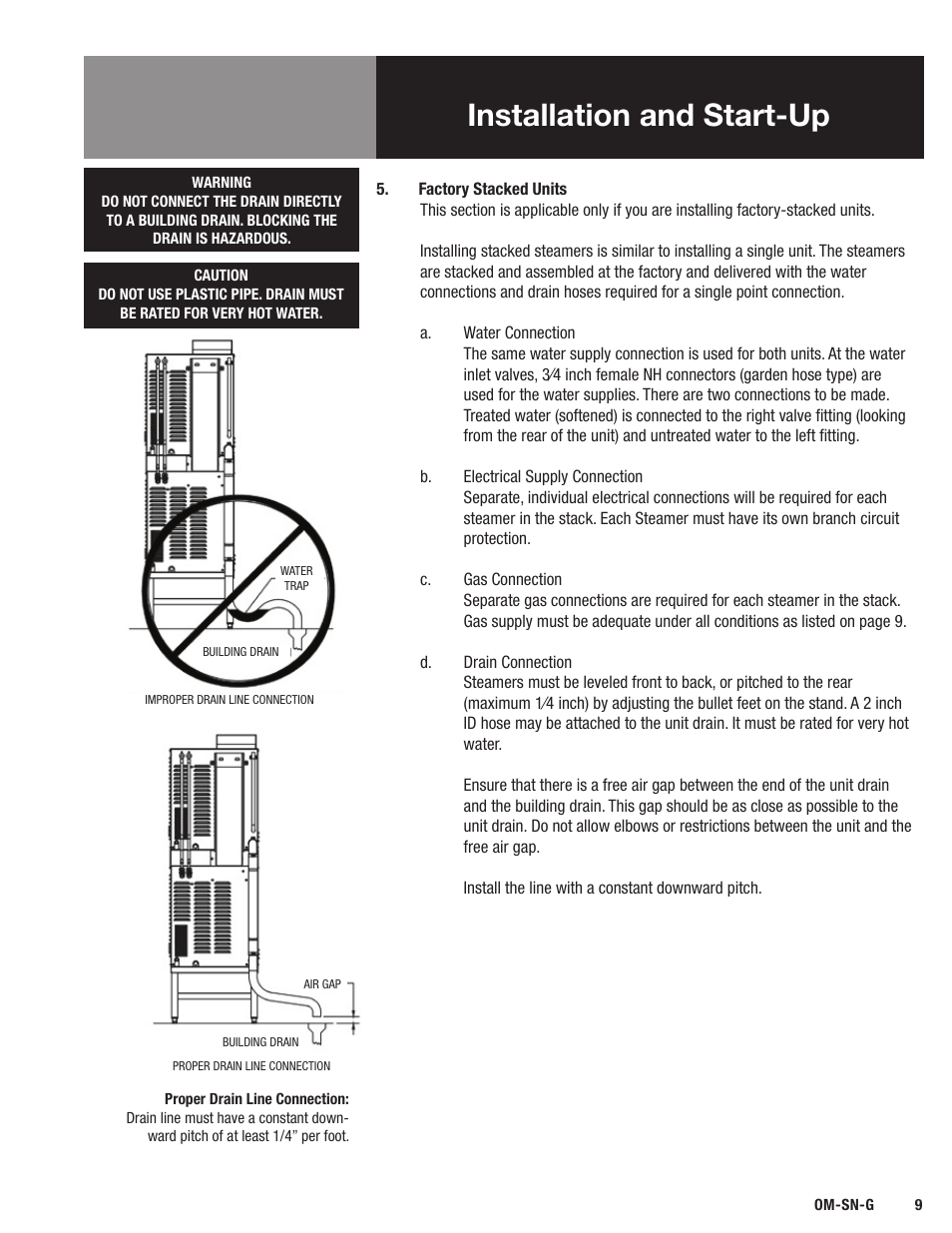 Installation and start-up | Blodgett SN-G Series User Manual | Page 11 / 28