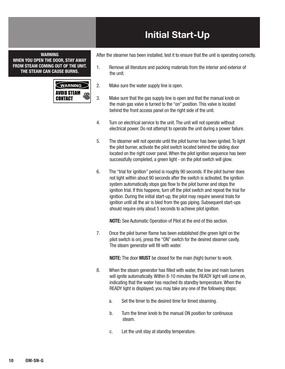 Initial start-up | Blodgett SN-G Series User Manual | Page 12 / 28