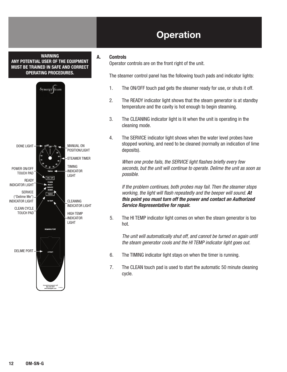Operation | Blodgett SN-G Series User Manual | Page 14 / 28