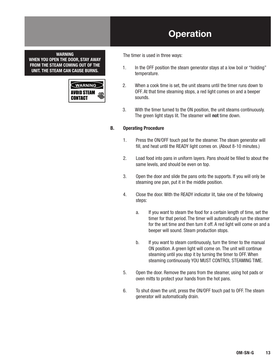 Operation | Blodgett SN-G Series User Manual | Page 15 / 28