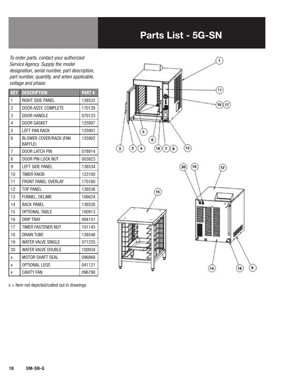 Parts list - 5g-sn | Blodgett SN-G Series User Manual | Page 20 / 28