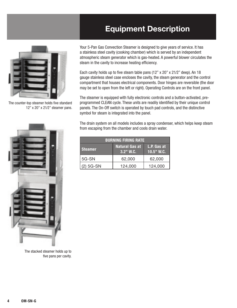 Equipment description | Blodgett SN-G Series User Manual | Page 6 / 28