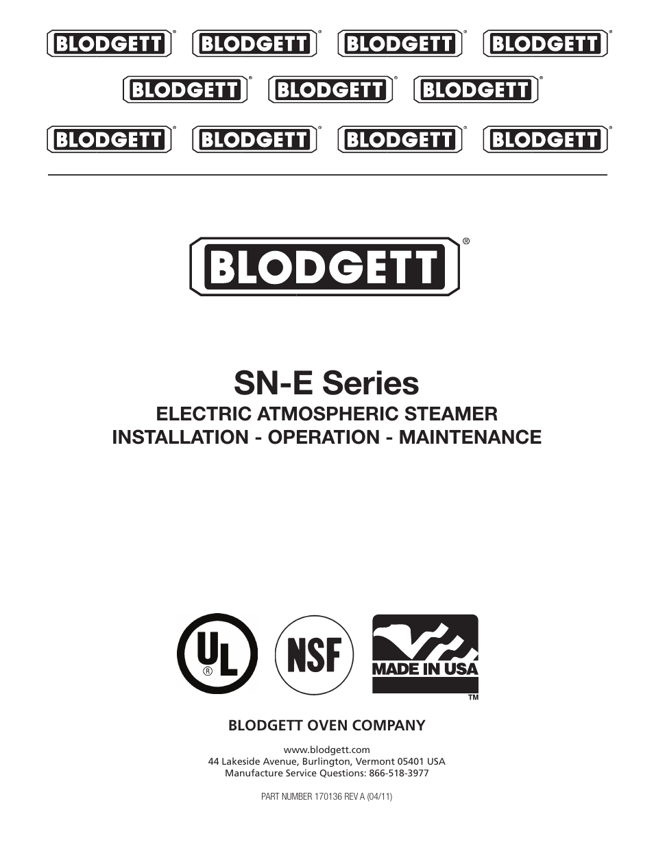 Blodgett SN-E Series User Manual | 24 pages