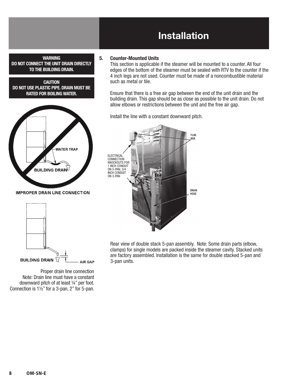 Installation | Blodgett SN-E Series User Manual | Page 10 / 24
