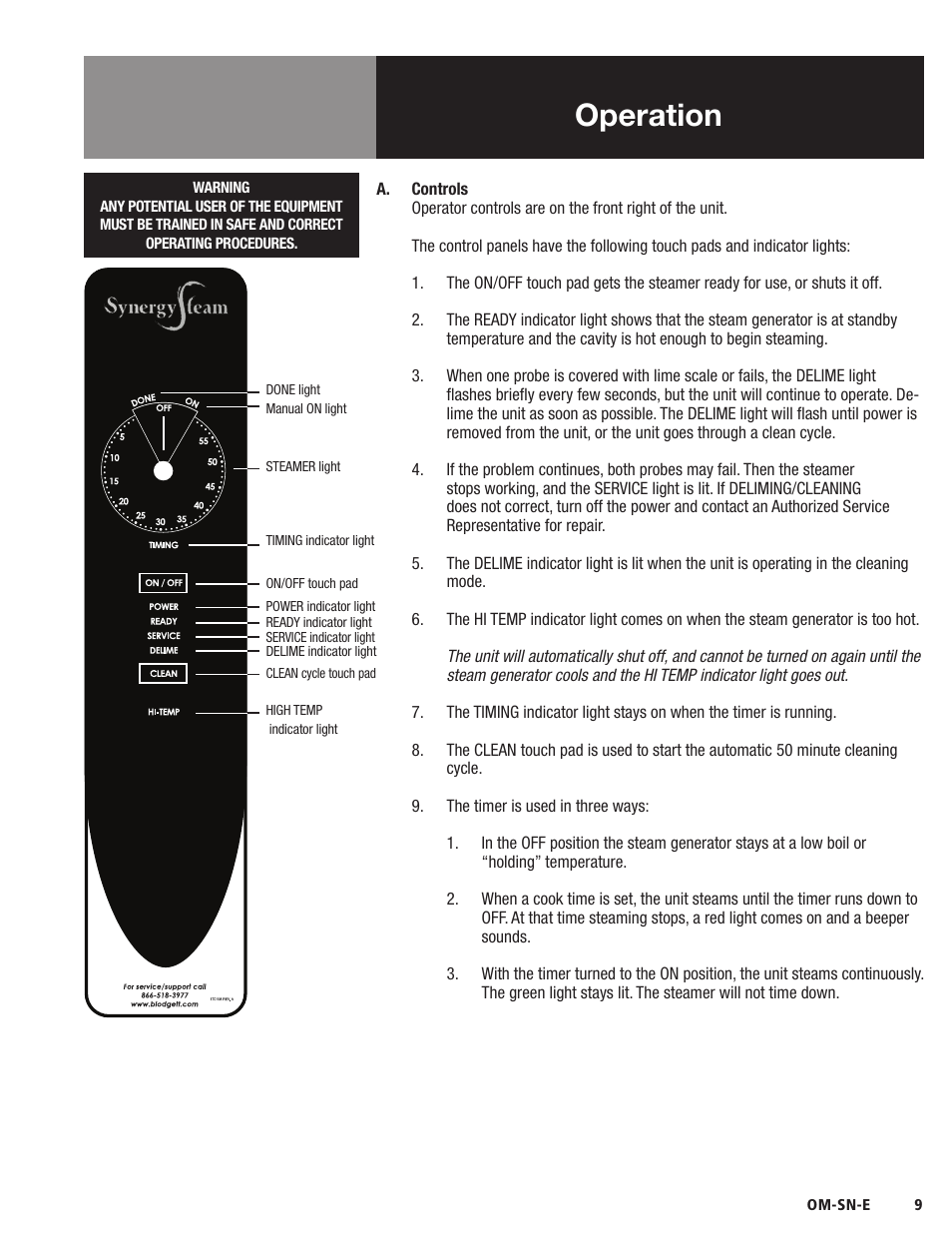 Operation | Blodgett SN-E Series User Manual | Page 11 / 24