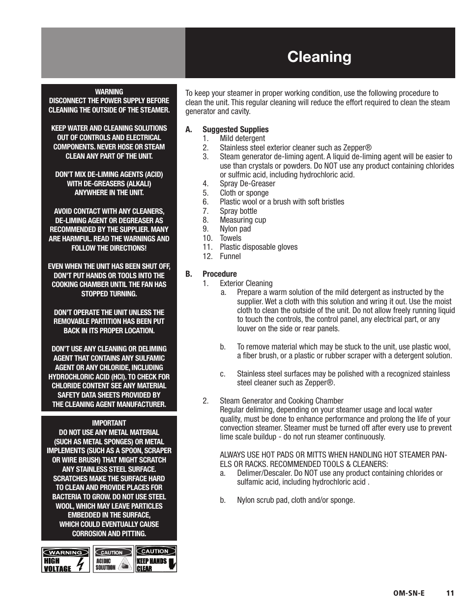 Cleaning | Blodgett SN-E Series User Manual | Page 13 / 24