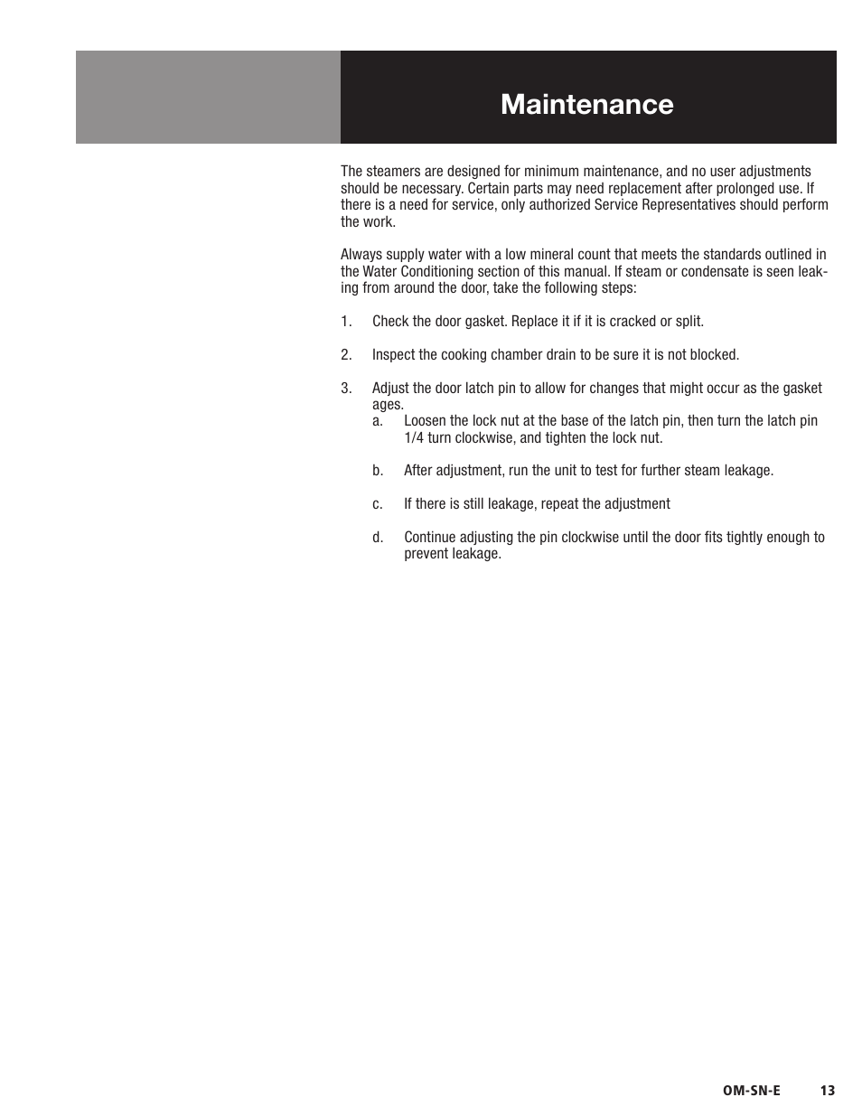 Maintenance | Blodgett SN-E Series User Manual | Page 15 / 24