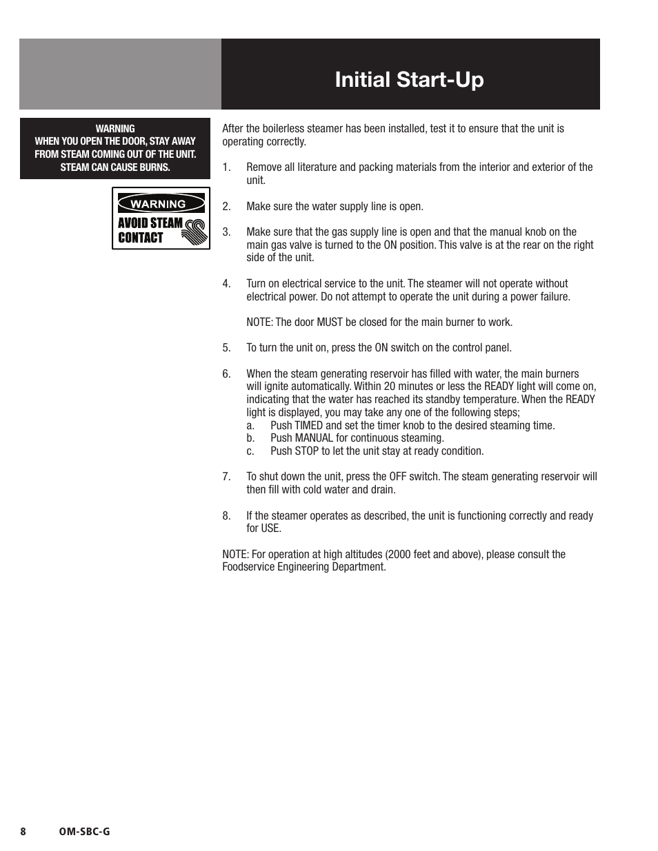 Initial start-up | Blodgett SBC-G Series User Manual | Page 10 / 24