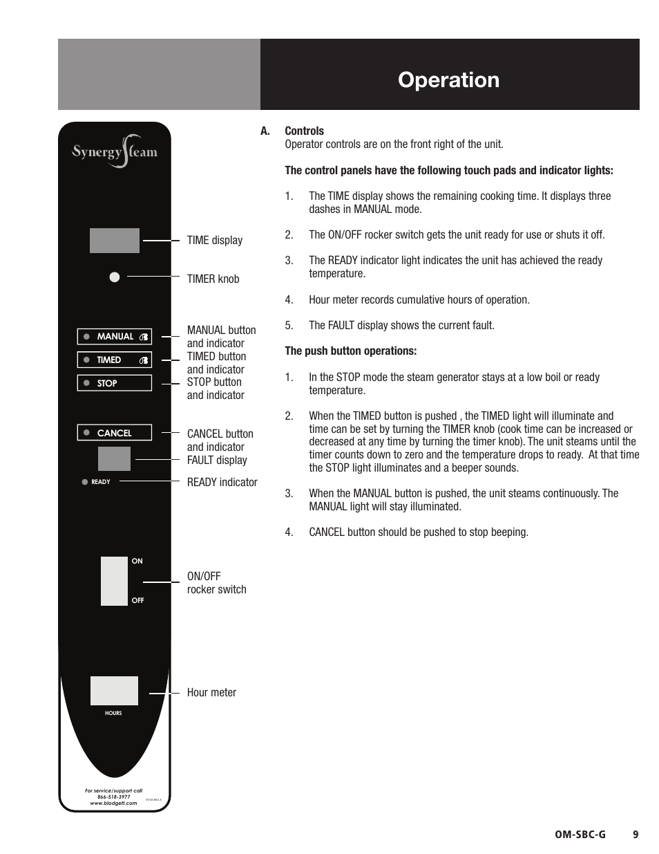 Operation | Blodgett SBC-G Series User Manual | Page 11 / 24
