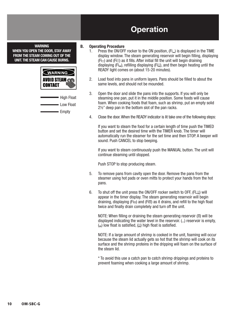 Operation | Blodgett SBC-G Series User Manual | Page 12 / 24