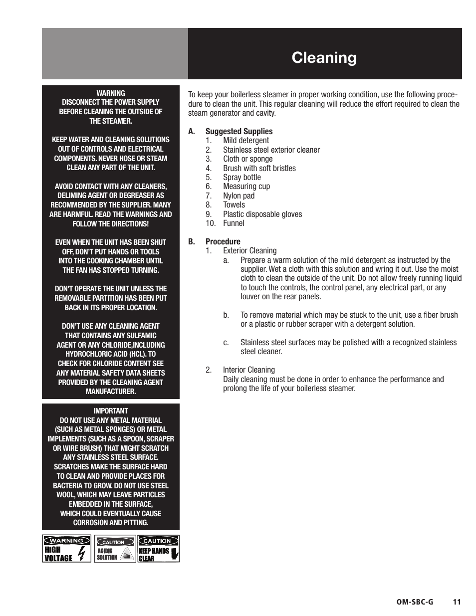 Cleaning | Blodgett SBC-G Series User Manual | Page 13 / 24
