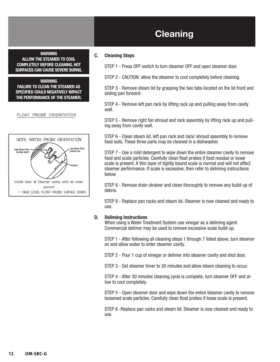 Cleaning | Blodgett SBC-G Series User Manual | Page 14 / 24