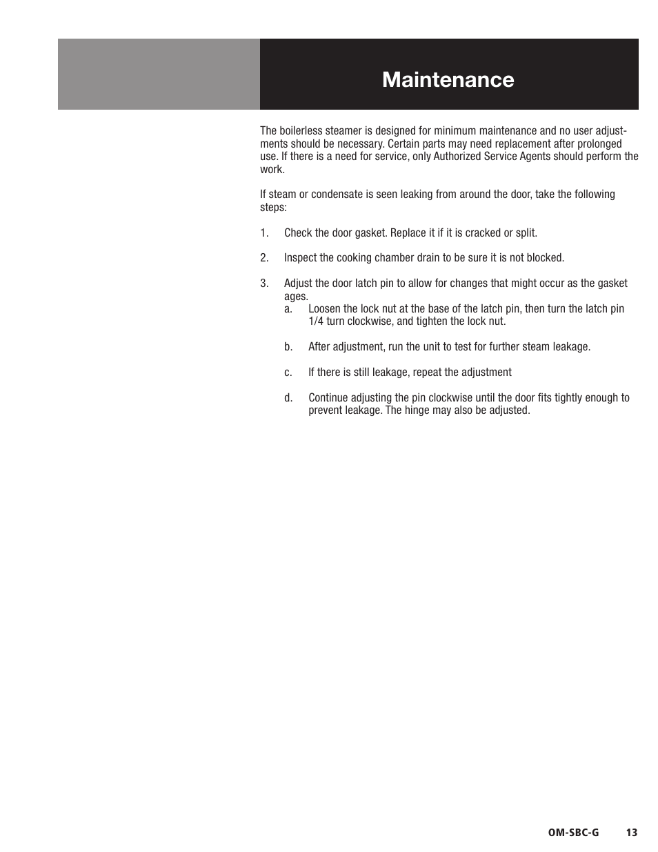 Maintenance | Blodgett SBC-G Series User Manual | Page 15 / 24