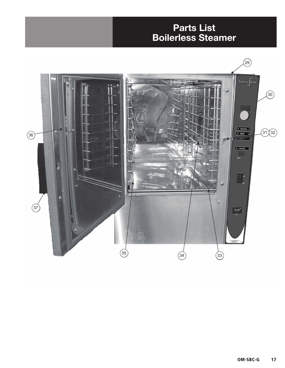 Parts list boilerless steamer | Blodgett SBC-G Series User Manual | Page 19 / 24