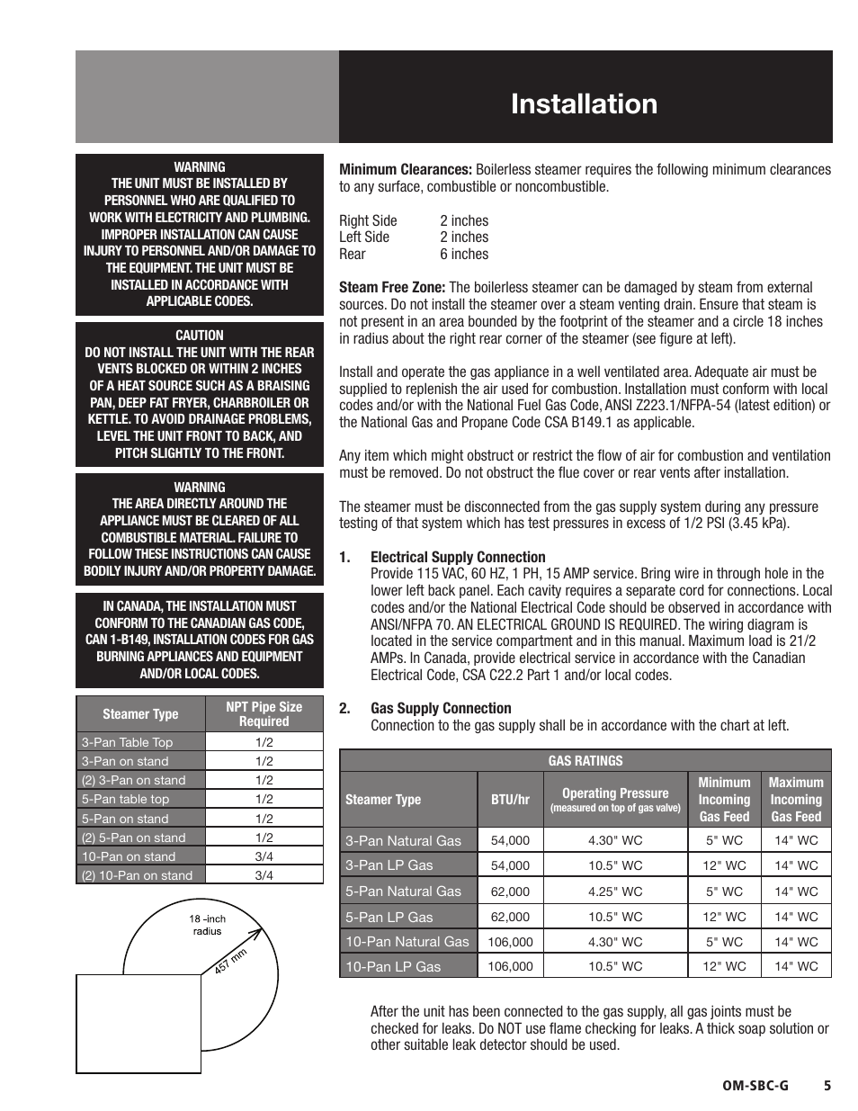 Installation | Blodgett SBC-G Series User Manual | Page 7 / 24